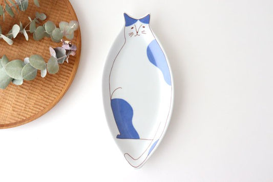 Cat plate blue porcelain Harektani Kutani ware