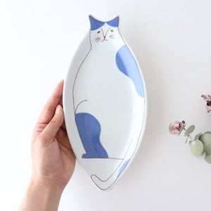 Cat plate blue porcelain Harektani Kutani ware