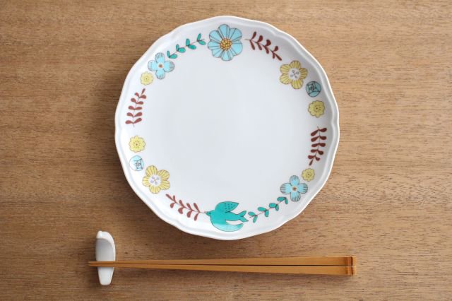 Flower and Bird Plate Blue Porcelain Harektani Kutani Ware