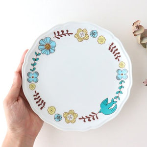 Flower and Bird Plate Blue Porcelain Harektani Kutani Ware