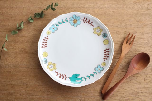 Flower and Bird Plate Blue Porcelain Harektani Kutani Ware