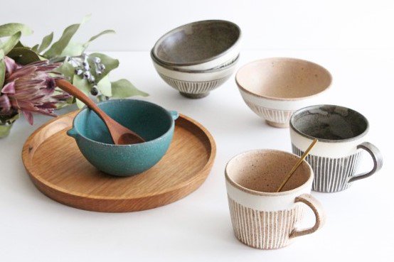 Rice bowl HARU pottery inlay Mino ware