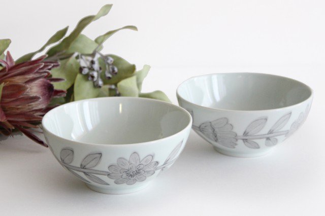 13.5cm bowl gray porcelain daisy Hasami ware