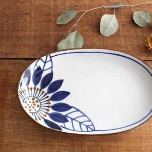 Oval plate Blume porcelain Hasami ware