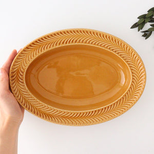 Oval plate amber pottery rosemary Hasami ware