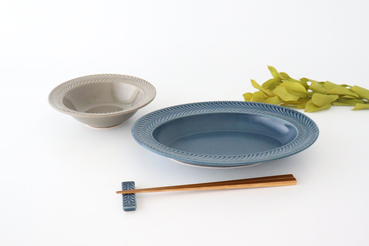 Oval plate denim pottery rosemary Hasami ware