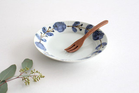 Shinogi 16.5cm/5.9in Plate Dyed Sabi Flower Connector Porcelain Koyo Kiln Arita Ware