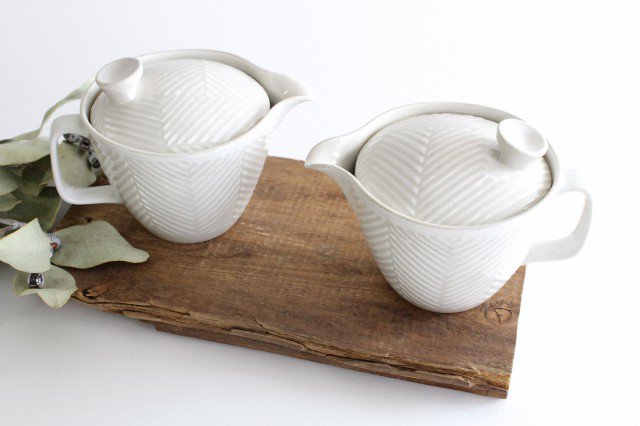 ORIME Japanese Teapot Herringbone White Large | Kyusu Hasami Ware