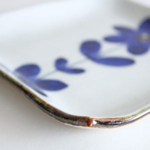 12cm/4.7in Square Plate Hand Painted Blue Flower Porcelain Hasami Ware