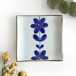 12cm/4.7in Square Plate Hand Painted Blue Flower Porcelain Hasami Ware