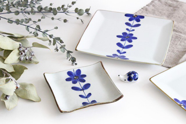 Square Plate Hand  Blue Flower 21cm/8.3in  | Sushi Plate Hasami Ware