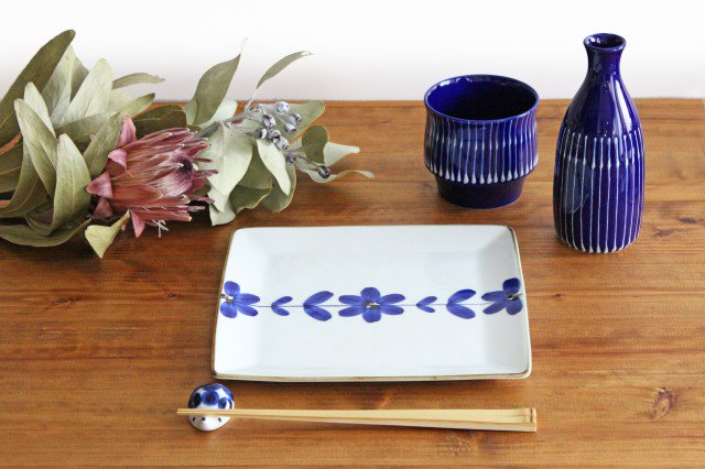 Square Plate Hand  Blue Flower 21cm/8.3in  | Sushi Plate Hasami Ware