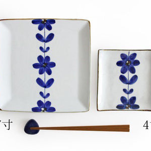 21cm/8.3in Square Plate Hand Painted Blue Flower Porcelain Hasami Ware