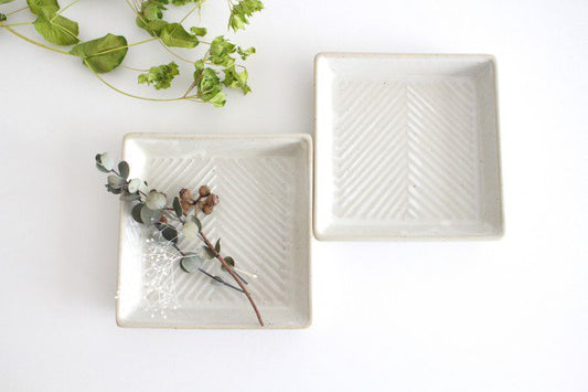 Square plate herringbone white pottery ORIME Hasami ware