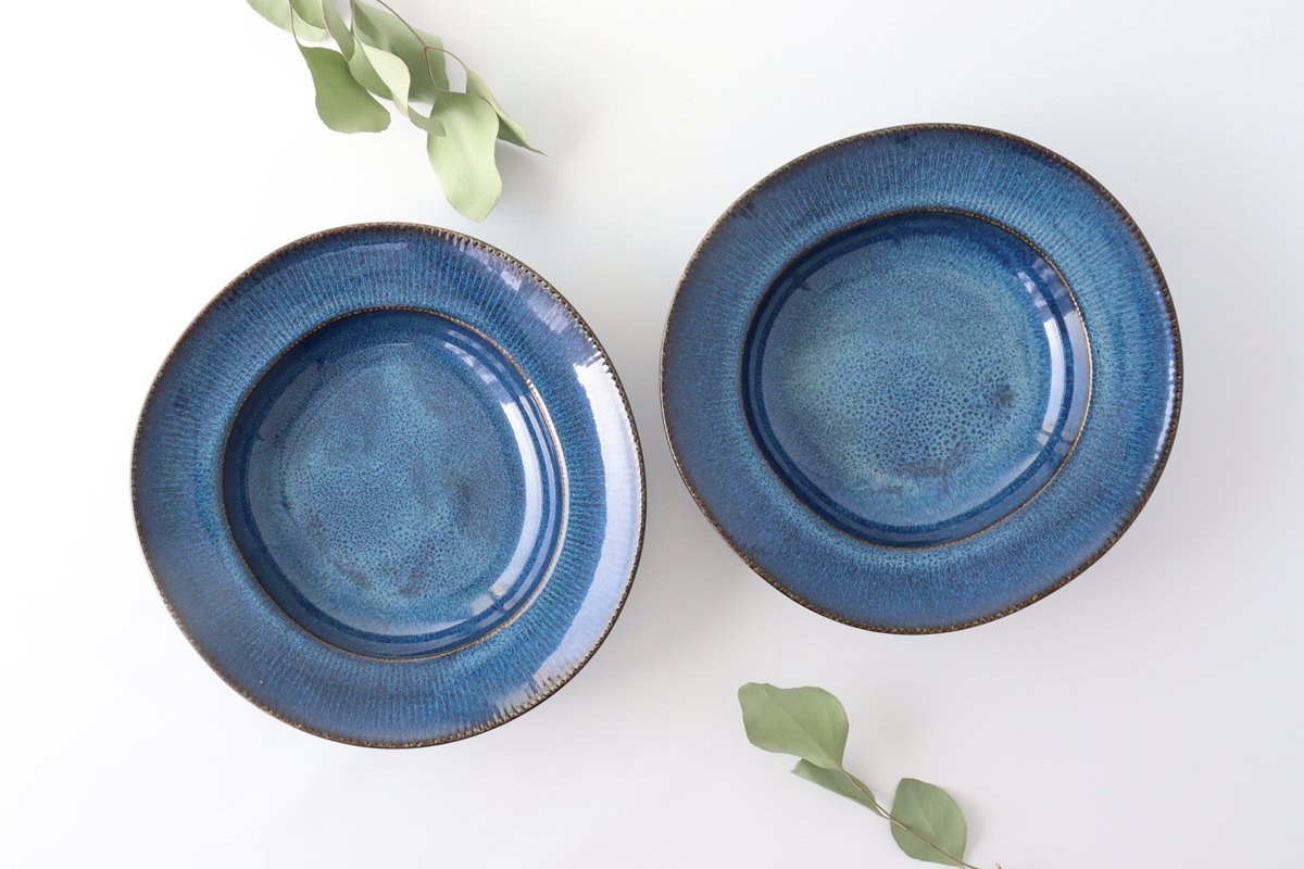 Pasta plate indigo blue porcelain ORLO Mino ware