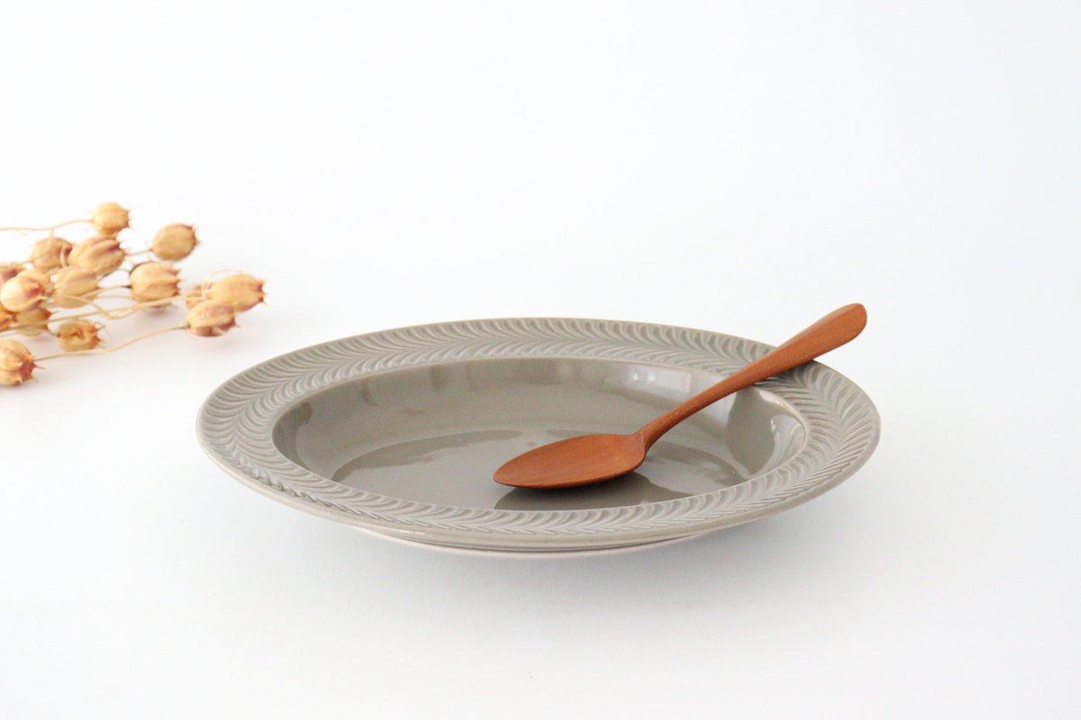 Oval plate gray pottery rosemary Hasami ware