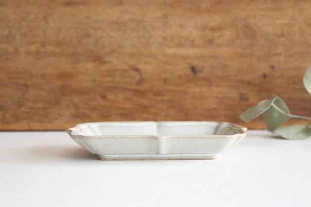 Deco long square plate S straw white pottery Hasami ware
