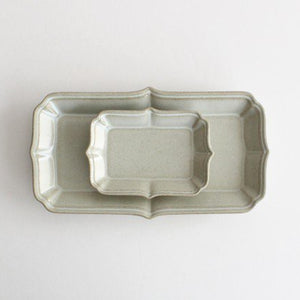 Deco long square plate L straw white pottery Hasami ware
