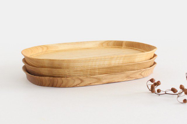 Aizawa Wood Crafts KITO Oval Wood Tray Obon Chestnut