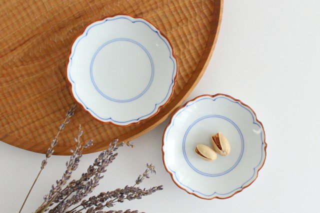 Small flower plate, blue, porcelain, Fuchiasobi, Hasami ware