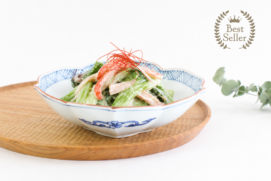 Flower-shaped Deep Bowl Blue Rim | Serving Bowl Hasami Ware