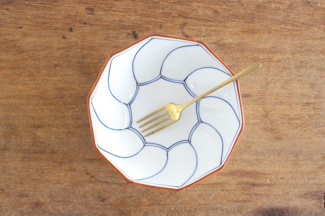 Decagonal Small Bowl Blue Line | Kobachi Hasami Ware