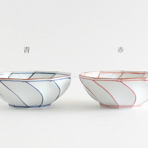 Decagonal Small Bowl Blue Line | Kobachi Hasami Ware