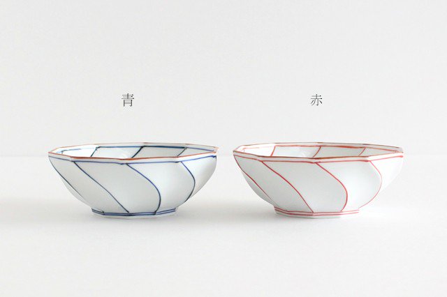 Decagonal Small Bowl Blue Line | Kobachi Hasami Ware