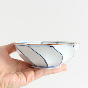 Decagonal Small Bowl Blue Line | Kobachi Hasami Ware