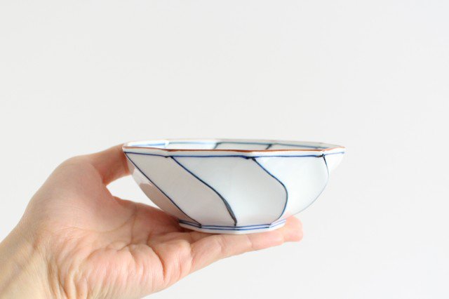 Decagonal Small Bowl Blue Line | Kobachi Hasami Ware