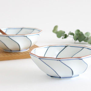 Decagonal Small Bowl Blue Line | Kobachi Hasami Ware