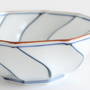 Decagonal Small Bowl Blue Line | Kobachi Hasami Ware