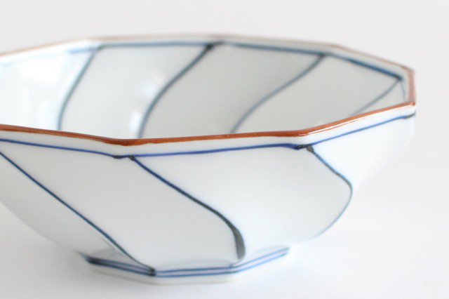 Decagonal Small Bowl Blue Line | Kobachi Hasami Ware