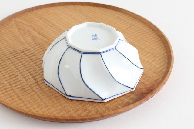 Decagonal Small Bowl Blue Line | Kobachi Hasami Ware