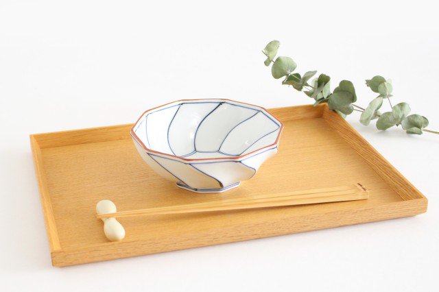 Decagonal Small Bowl Blue Line | Kobachi Hasami Ware