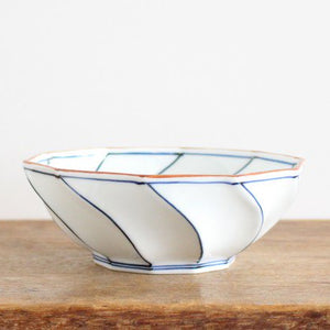 Decagonal Small Bowl Blue Line | Kobachi Hasami Ware