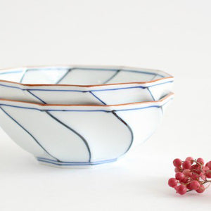 Decagonal Small Bowl Blue Line | Kobachi Hasami Ware