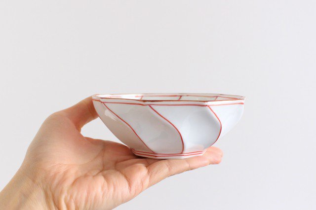 Small bowl red porcelain Fuchiasobi Hasami ware