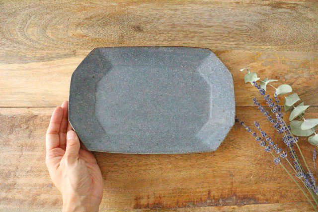 Furutani Seitosho Octagonal Rectangle Plate Small Gray | Sushi Plate