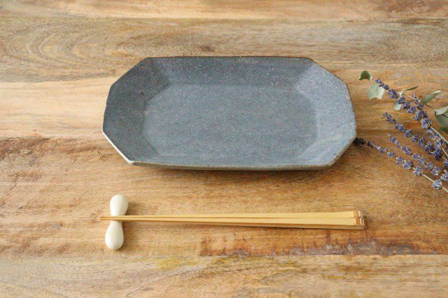 Furutani Seitosho Octagonal Rectangle Plate Small Gray | Sushi Plate