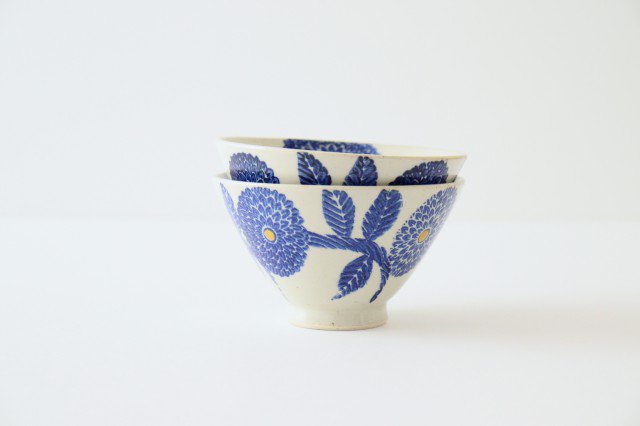 Rice bowl blue porcelain dahlia Hasami ware