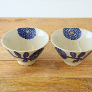 Rice bowl blue porcelain dahlia Hasami ware