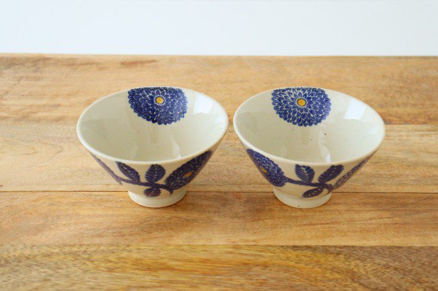 Rice bowl blue porcelain dahlia Hasami ware