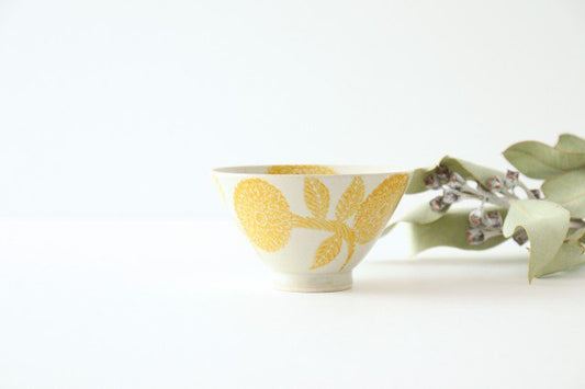 Rice bowl yellow porcelain dahlia Hasami ware