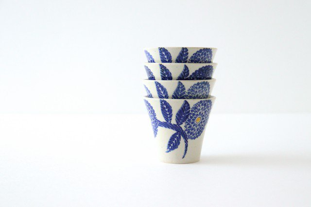 Mini cup blue porcelain dahlia Hasami ware
