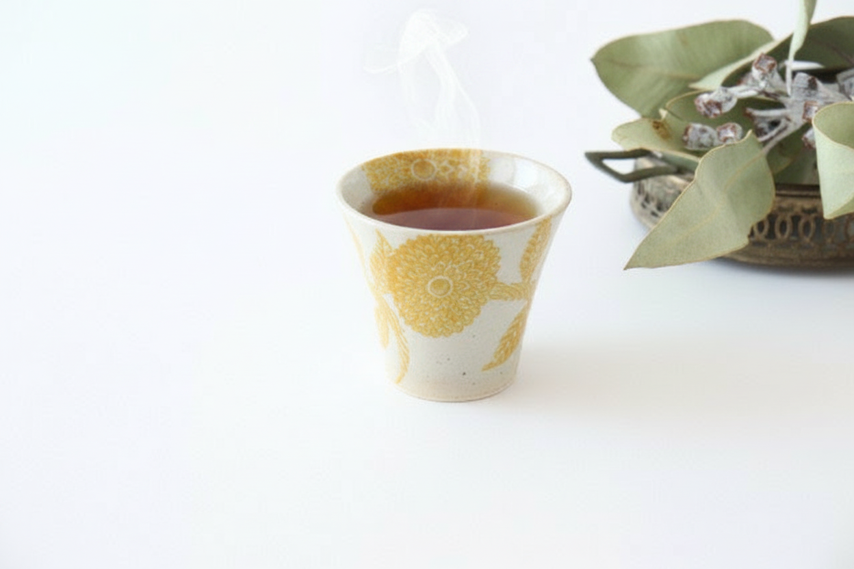 Japanese Cup Yellow Dahlia | Yunomi Hasami Ware