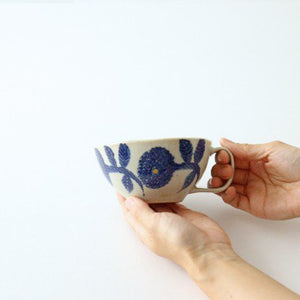 Soup cup blue porcelain dahlia Hasami ware