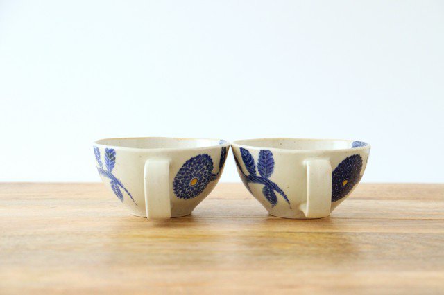 Soup cup blue porcelain dahlia Hasami ware