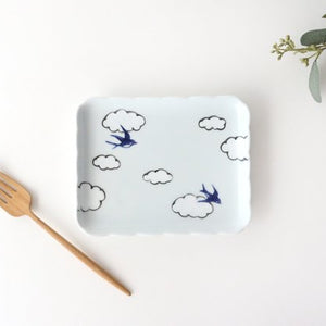 Square plate porcelain cloud swallow Arita ware