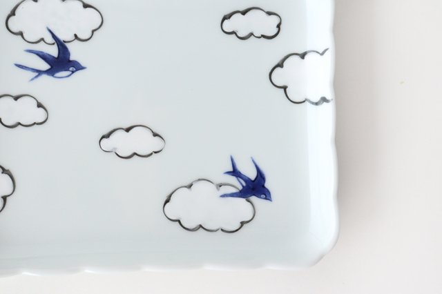 Square plate porcelain cloud swallow Arita ware